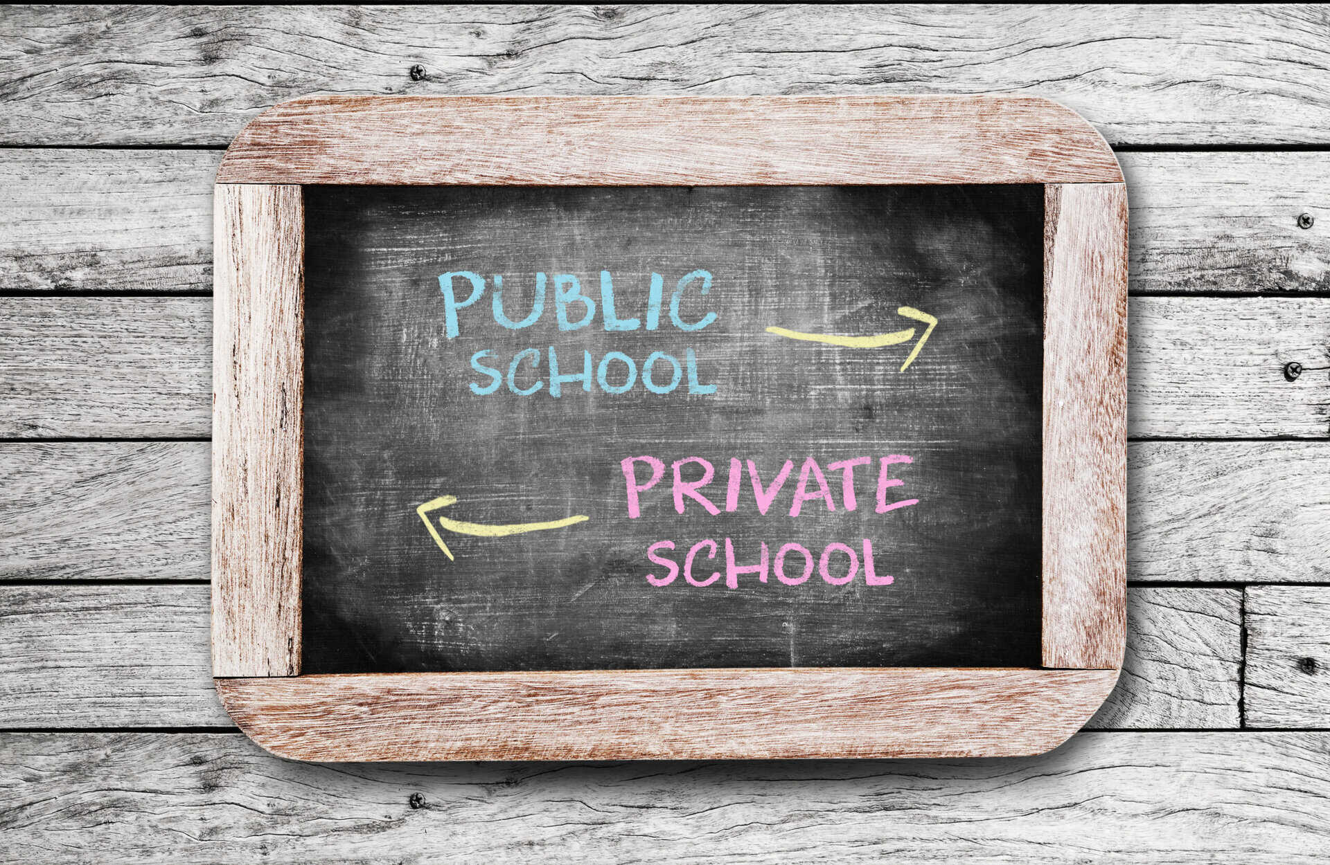 To visualize school choice, a chalkboard says Public School and Private School with arrows going in opposite directions.